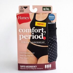 Hanes Comfort Period Hipster Underwear 3 Pack Size 8 XL Super Absorbency